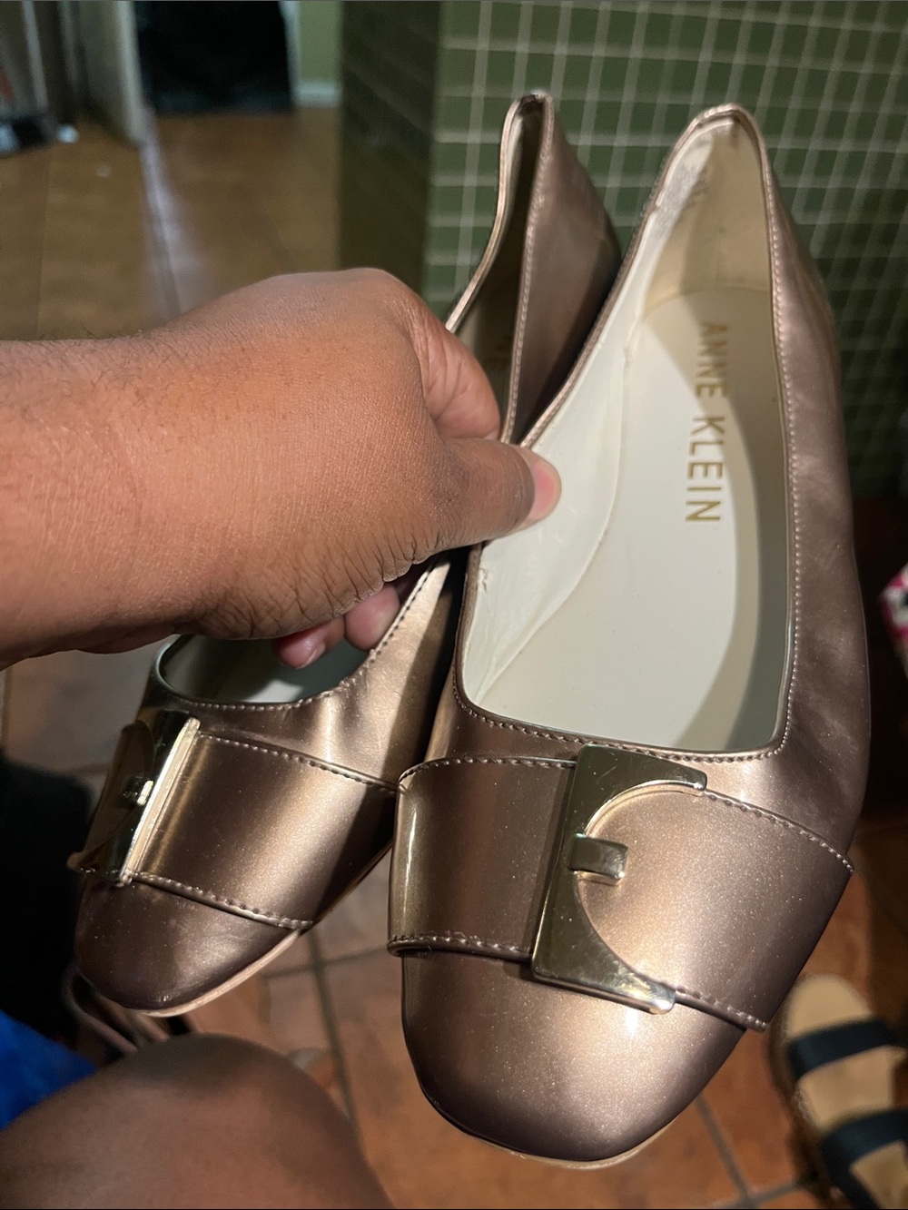 Anne Klein Rose Gold Buckle Ballet Flats